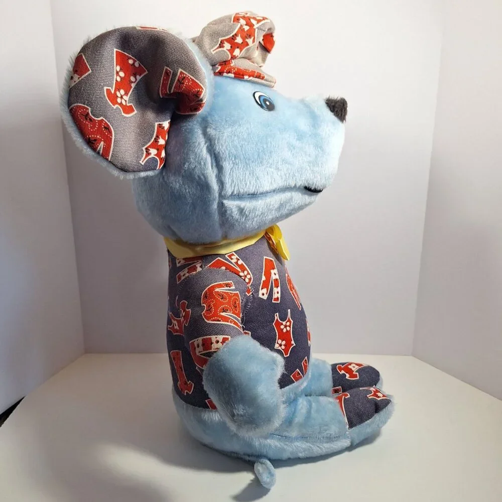 Circus Circus Plush Blue Mouse 70s Style Outfit Large 22" Yellow Bow With Tags - Picture 12 of 15